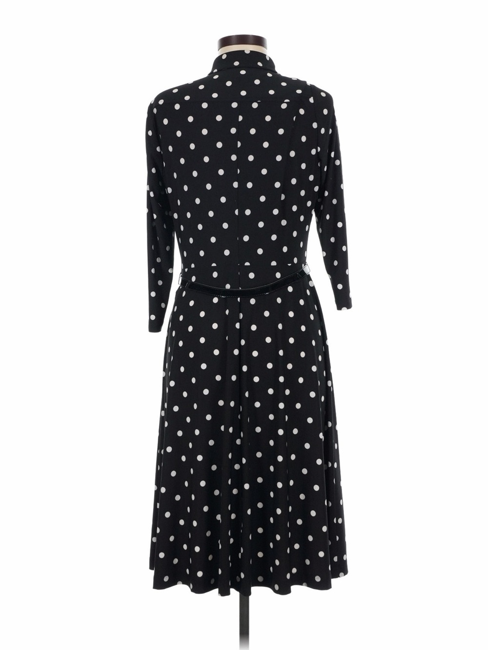 Evan-Picone Black White Polka Dot Midi Dress Belt 3/4 Sleeve Size 8 - Picture 6 of 11